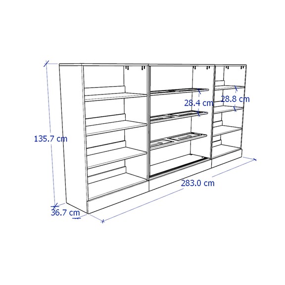 BODO, COMBO 2 Kệ sách kèm kệ trưng bày cửa kính SHE_077, 283x37x136cm