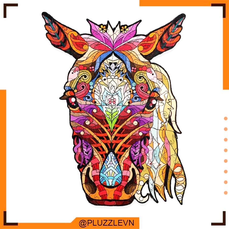 PLUZZLE Bộ xếp hình gỗ đồ chơi puzzle ghép hình con vật độc đáo – Ngọ – Con Ngựa – PZ137