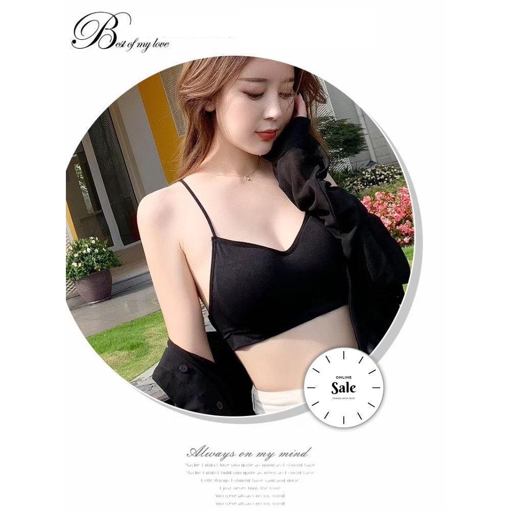 Áo bra nữ 2 dây, hở lưng, sợi bún đan Chéo ĐAI LƯNG SONG SONG, chất thun cotton Không gọng, dây mút đệm dời nângngực Top Women Kim Tuyến - Ghi
