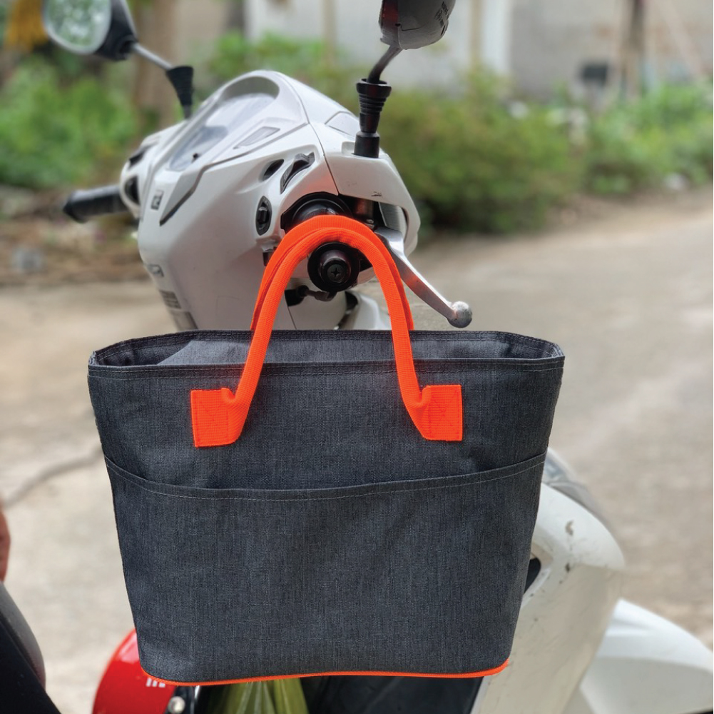 Túi Đựng Hộp Cơm Giữ Nhiệt Văn Phòng Có Dây Kéo Size To Màu Xám Quai Cam Tặng Túi Muỗng Nĩa (Lunch Bags, Box) - Mẫu Túi Vải Thời Trang Nữ