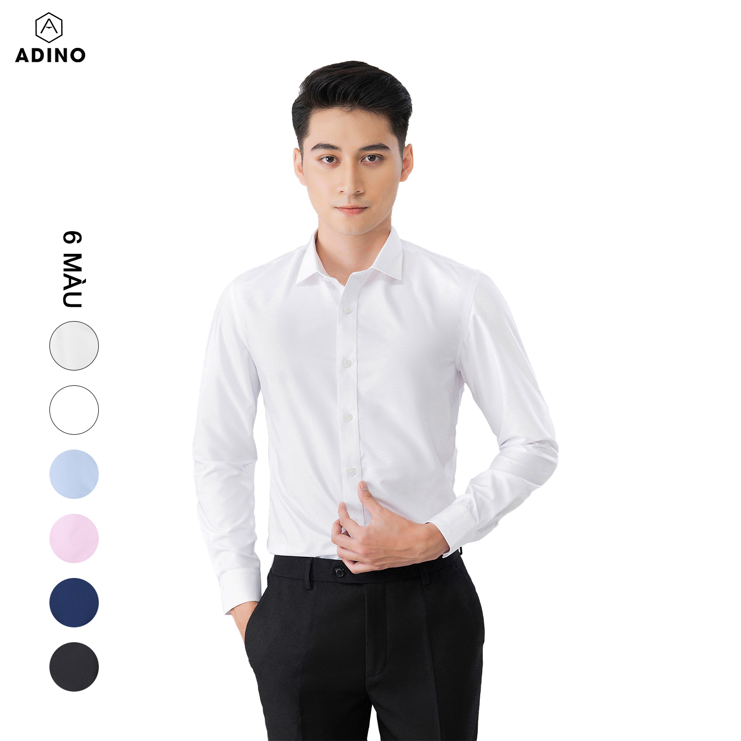 Áo sơ mi nam tay dài ADINO màu trắng tinh vải sợi sồi modal dáng slimfit trẻ trung S302