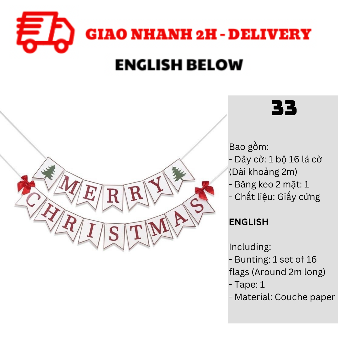 Bộ Dây Cờ Noel Trang Trí Tiệc Nhiều Mẫu - Merry Christmas Bunting DCXM10