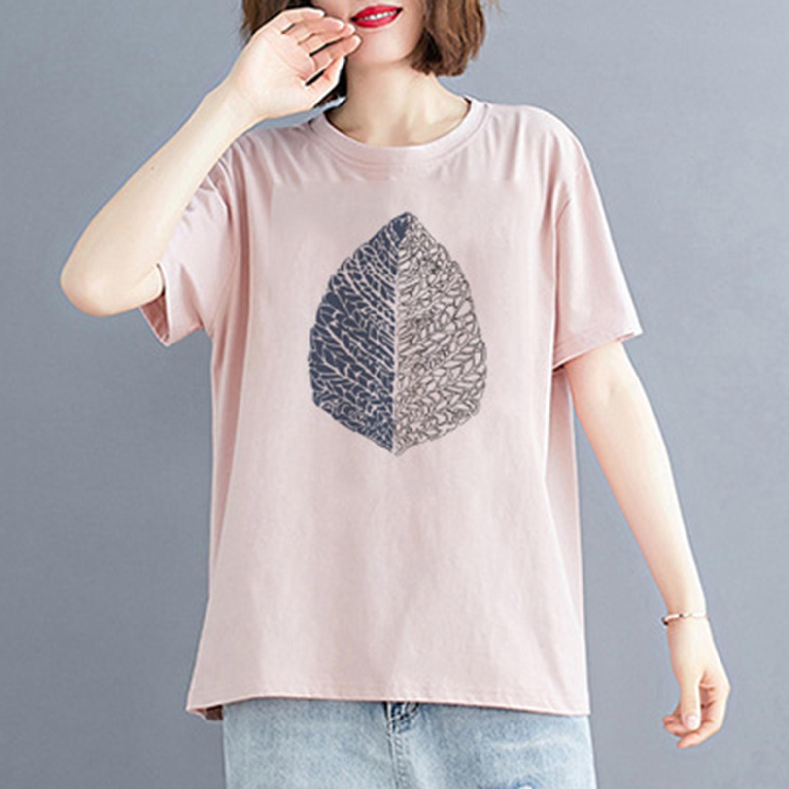 Women Cotton Short Sleeve T-shirt O-neck Cartoon Print Loose Casual Spring Summer Tops