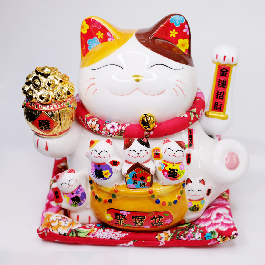 Mèo Thần tài sứ Vẫy tay Hũ vàng 25cm