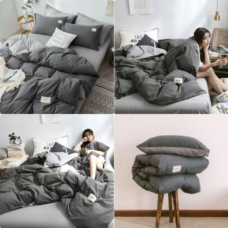 Bộ chăn ga gối cotton tici nhập khẩu xám