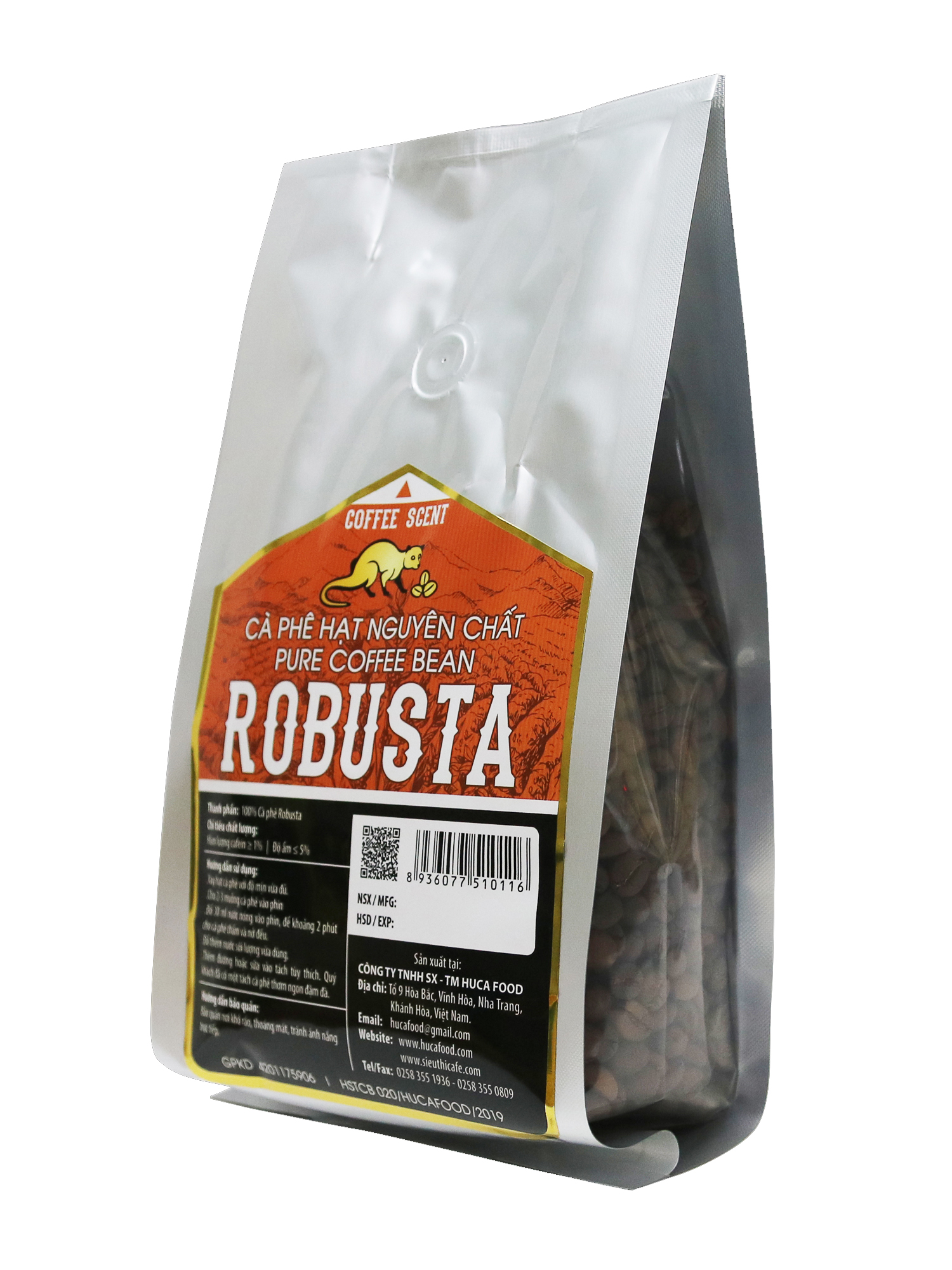 Cà Phê Hạt Robusta Rang Mộc 100% Nguyên Chất Con Chồn Vàng - Túi 500Gr