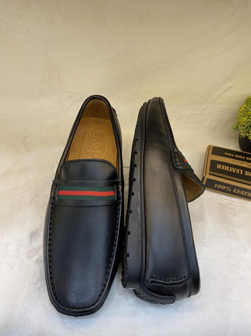 Giày Mọi Nam size 44-45-46-47 Da Bò Thật Giày Lười Bigsize Màu Đen -MB09 Giày SAGO’S BH 12 Tháng Tặng kèm vớ