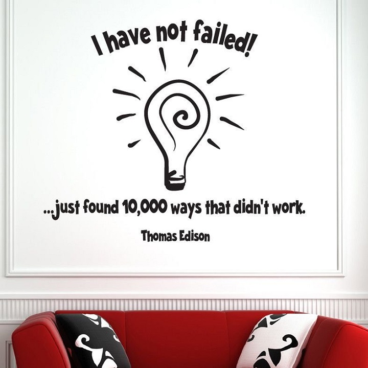 Decal dán tường chữ truyền động lực dẫn đến thành công của Thomas Edison