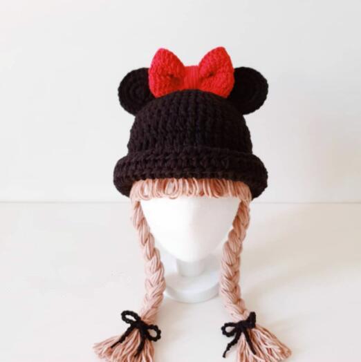 2021 Dễ Thương Cho Bé Gái Bé Trai Nón Tóc Hình Heo Bím Tóc Giả Bộ Đội Mùa Đông Ấm Croptop Dệt Kim Trẻ Em Bé Gái Nón lưỡi Trai Đen