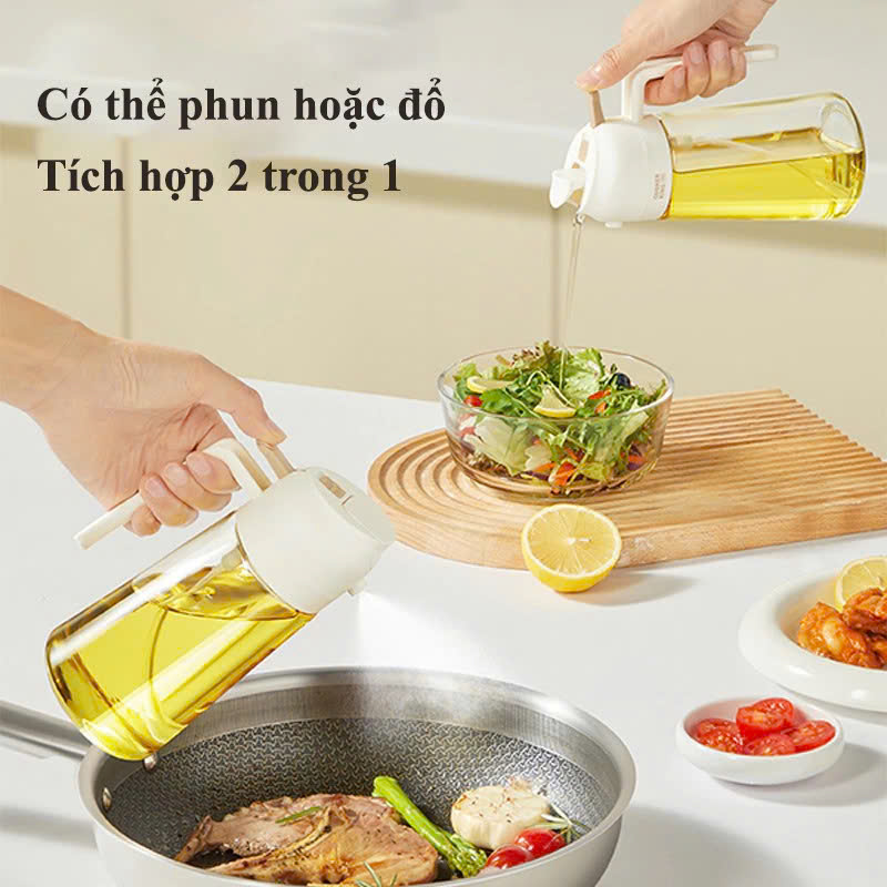 Bình Đựng Dầu Với Nắp Mở Tự Động Bình xịt dầu ăn 600ml siêu tiện ích 2in1 (có thể rót và xịt). hàng chính hãng - Giao Màu Ngẫu Nhiên - HŨ LỌ ĐỰNG GIA VỊ