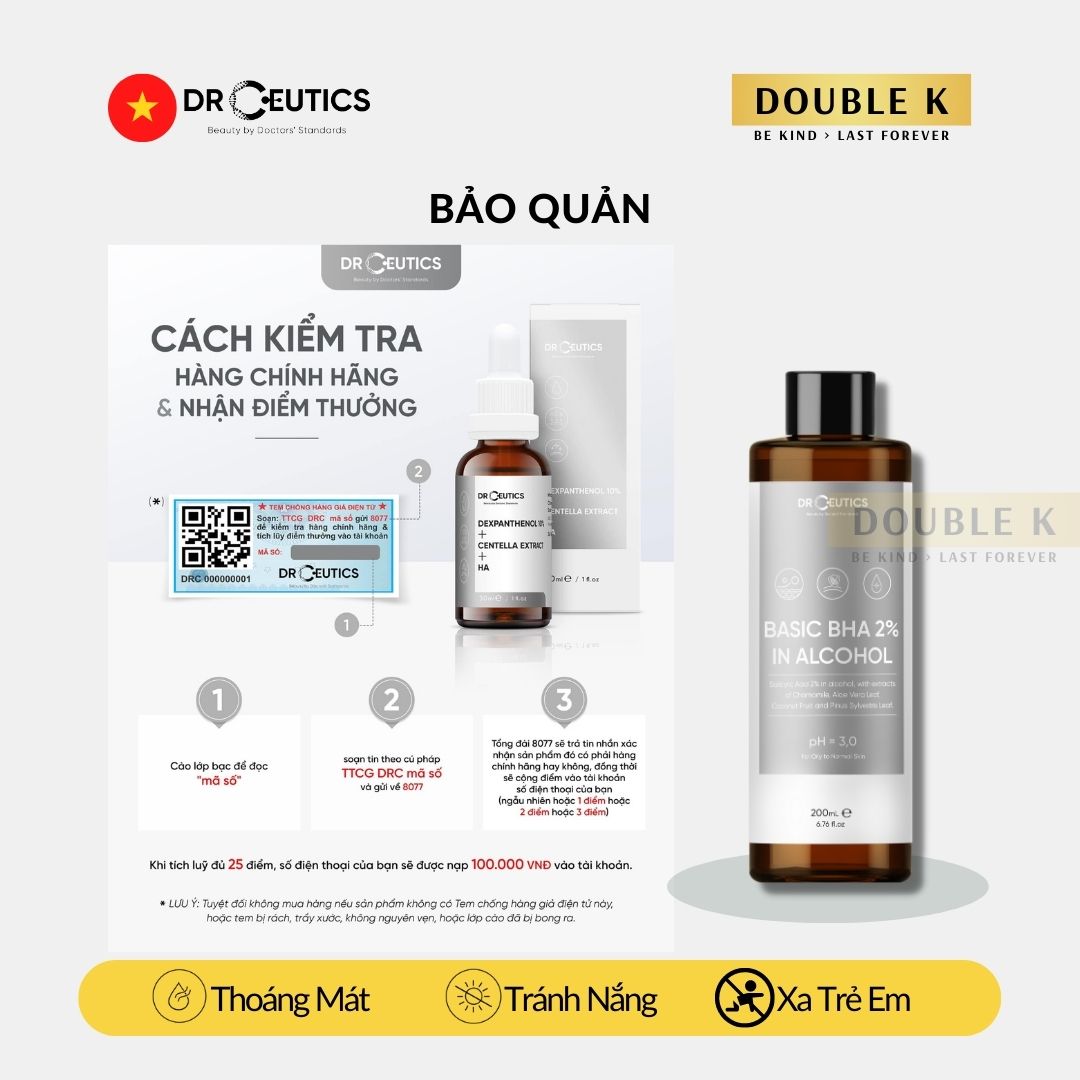 DrCeutics Basic BHA 2% In Alcohol - Giảm và Ngừa Mụn, Loại Bỏ Tế Bào Chết, Mềm Mịn Da - Double K