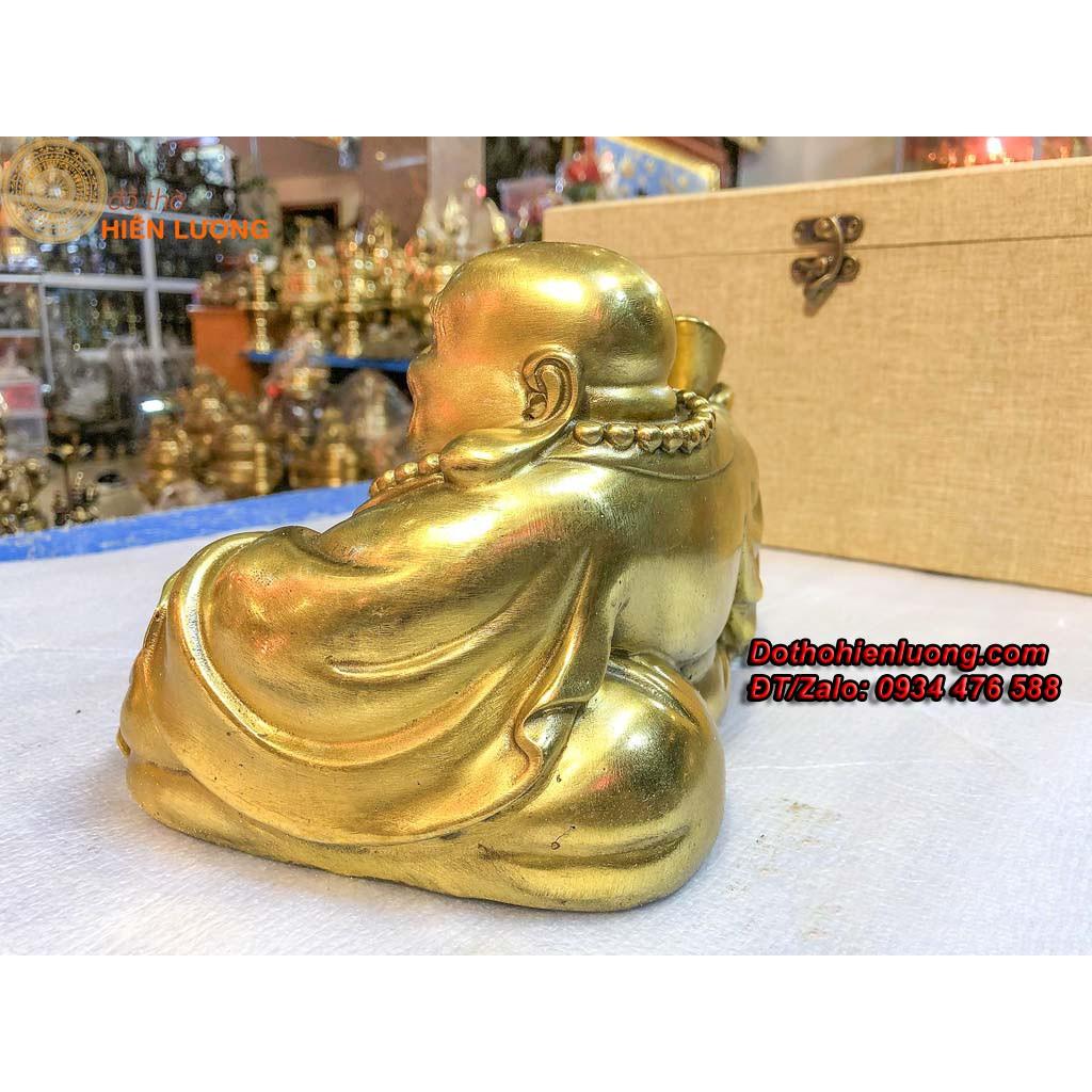 Tượng Di Lạc Nằm Cầm Thỏi Vàng Túi Tài Lộc Bằng Đồng Thau