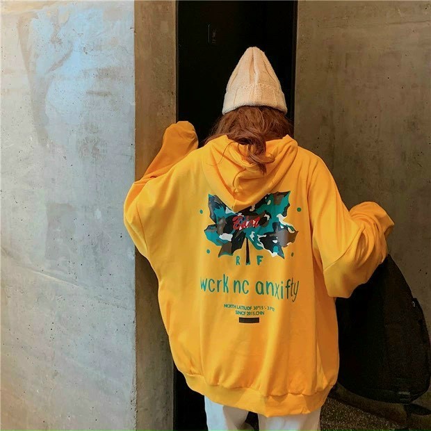 Áo hoodie in hình lá phong thun nỉ ngoại mới về