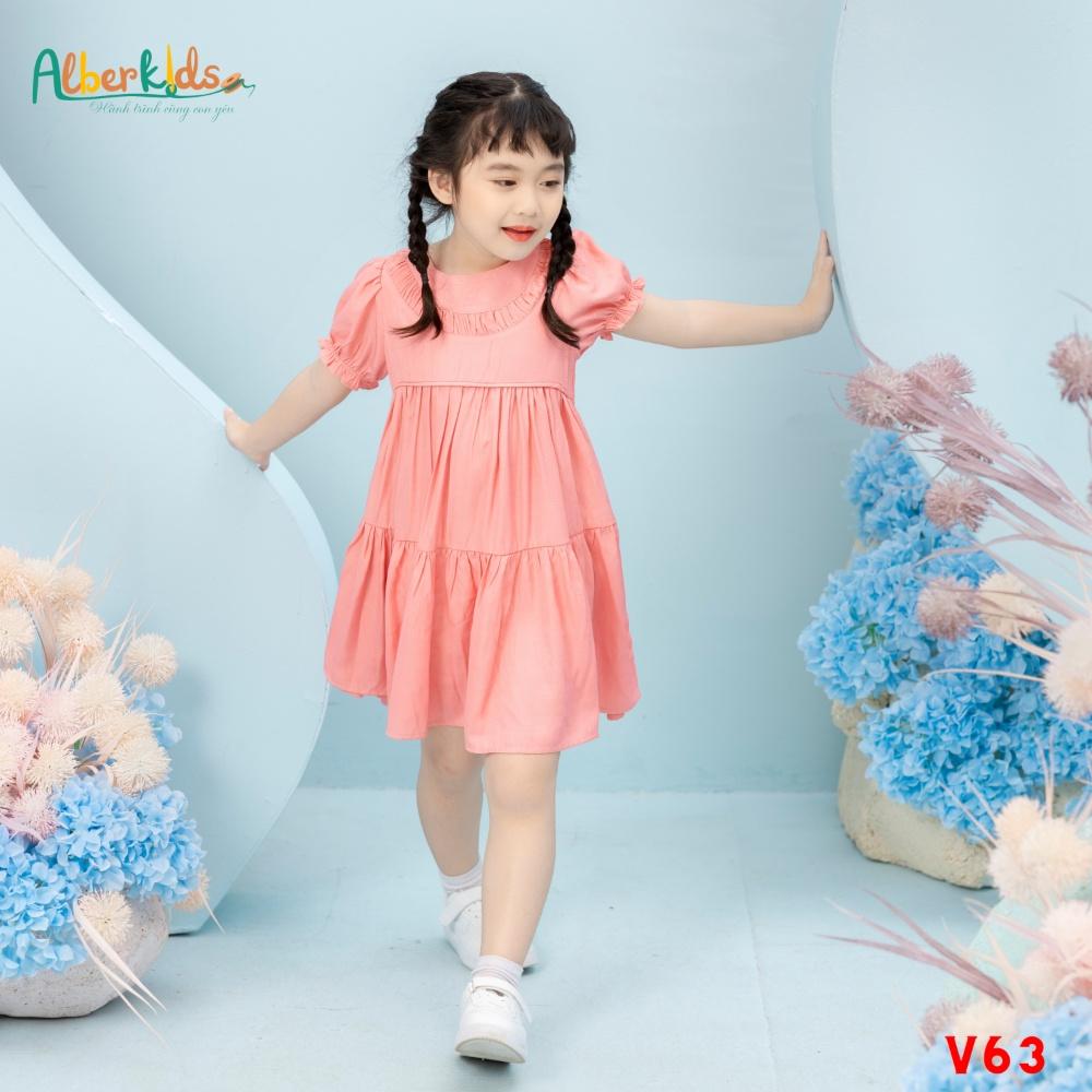 Váy bé gái ALBERKIDS cổ gân tròn tay bèo chun 2 lớp công chúa xinh đẹp cho trẻ em 2,3,4,5,6,7,8,9,10,11,12 tuổi [V63