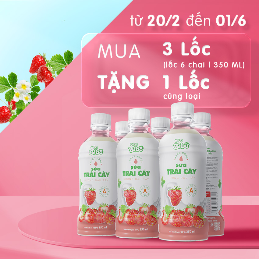 [Combo (18) chai 350ml] Bibabibo Sữa Dâu, sữa trái cây, tốt cho miễn dịch, tiêu hóa