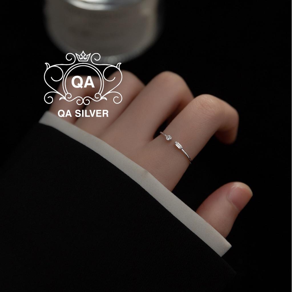 Nhẫn bạc 925 đính đá nhỏ tròn chữ nhật tối giản nam nữ S925 MINIMAL Silver Ring QA SILVER RI220606