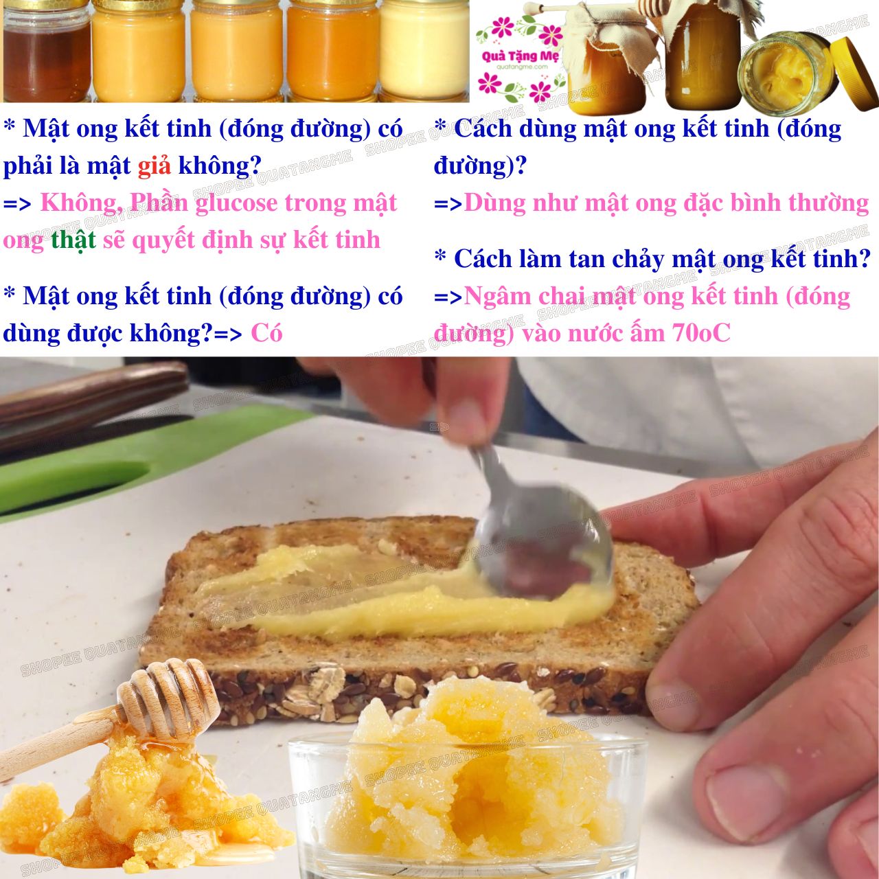 Mật ong Golden honey hỗ trợ tăng sức đề kháng, giảm ho, viên họng, dưỡng ẩm da và môi cang bóng mịn màng, dùng nấu ăn - QuaTangMe Extaste