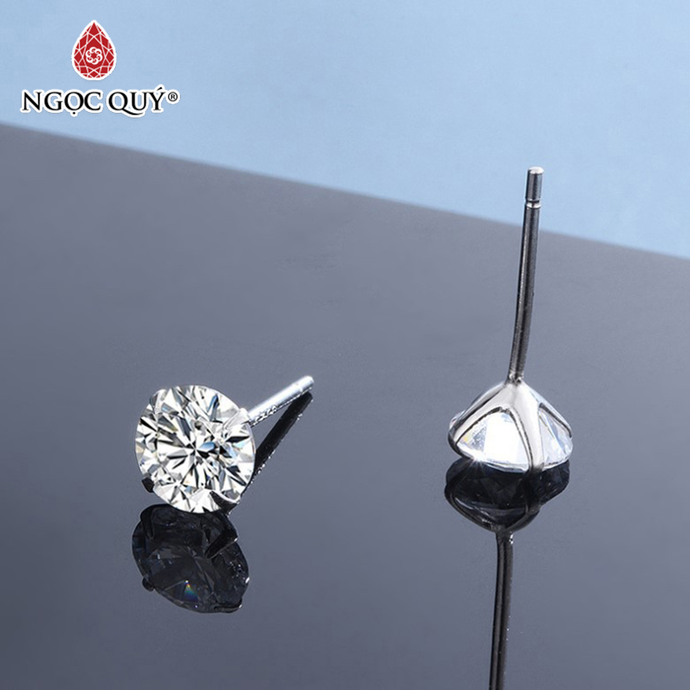 Bông tai nụ đít đẩy bạc S925 - Bông tai nụ bạc - Ngọc Quý Gemstones