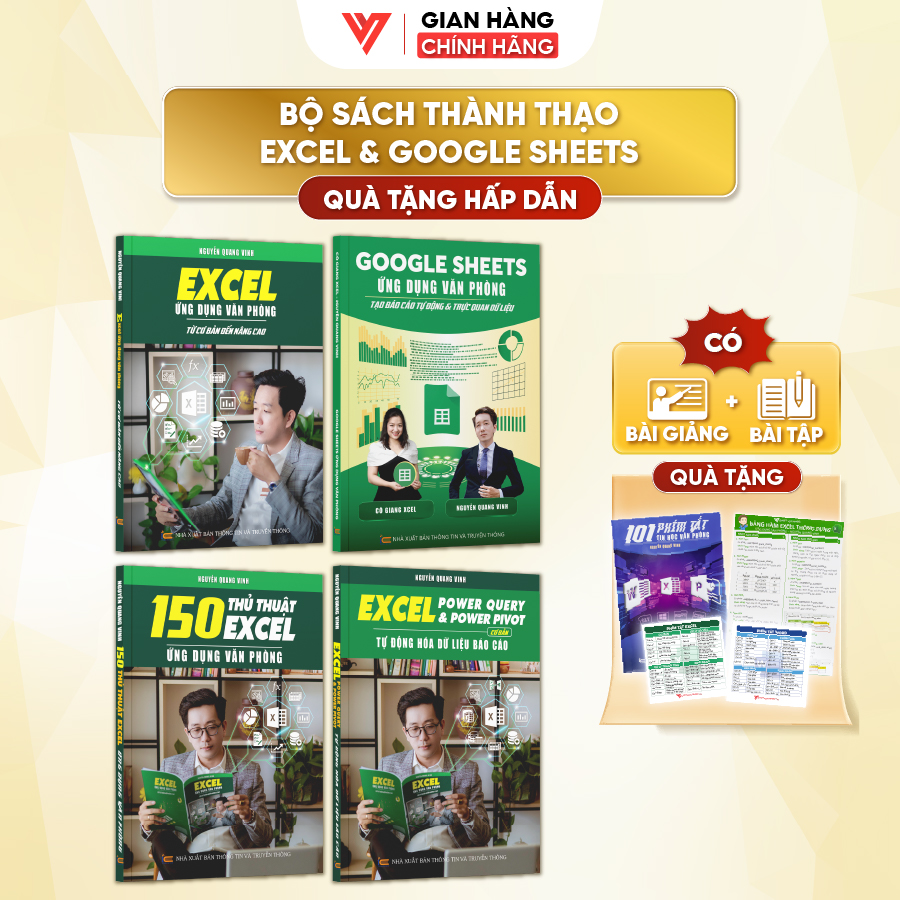 Combo 4 Sách Excel - Google Sheet - 150 TT - Power Query ĐÀO TẠO TIN HỌC Ứng Dụng Văn Phòng Kèm Video Khóa Học