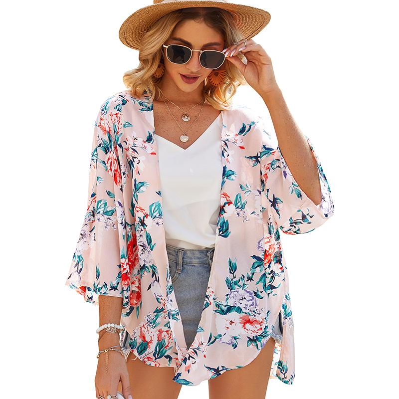 Áo khoác Cardigan in họa tiết hoa đơn giản cho hoạt động mùa hè, đi biển