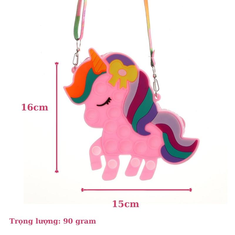 Túi đeo chéo pop it cho bé hình kỳ lân unicorn ngựa pony silicon mềm bóp bong bóng giảm căng thẳng Xu Xu Kids