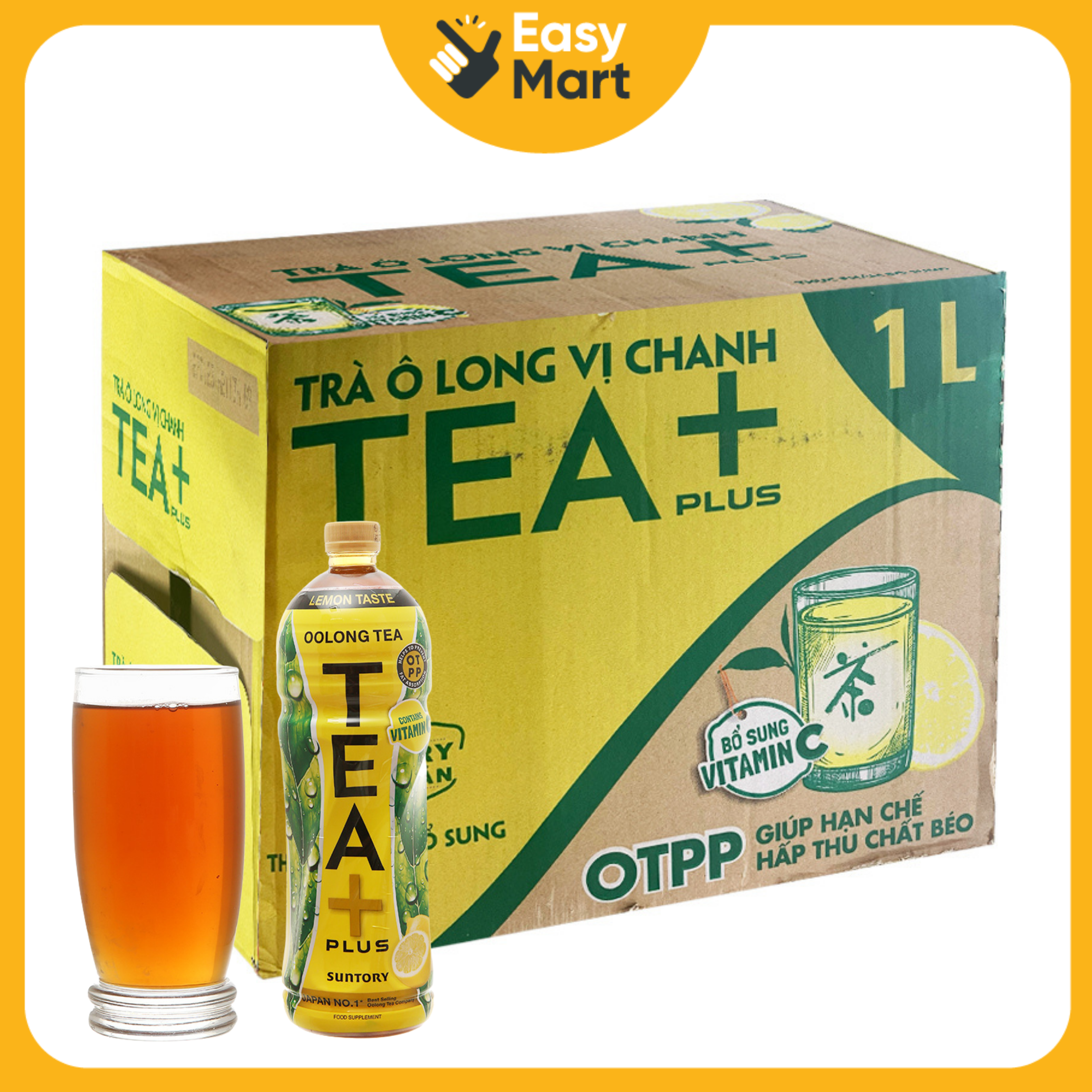 Thùng 12 chai trà Ô long Tea+ vị chanh 1 Lít