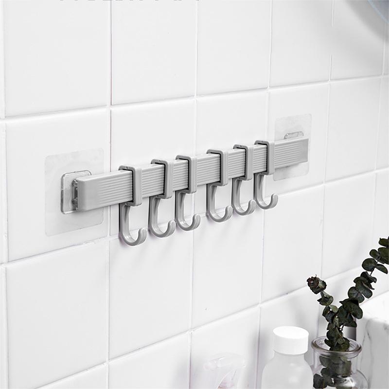 Thanh Móc Treo Quần Áo 6 Móc Dán Tường Nhà Tắm Bếp Tủ Quần Áo Không Cần Khoan Tường H233