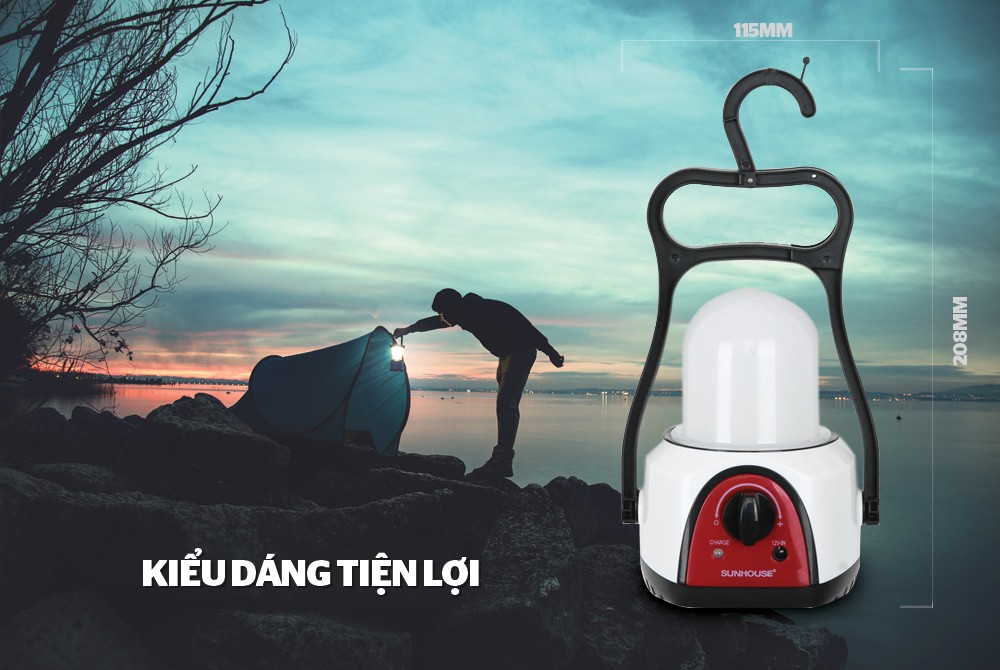 Đèn Tích Điện Đa Năng 360 Cỡ Trung Sunhouse SHE-6848LA - Trắng