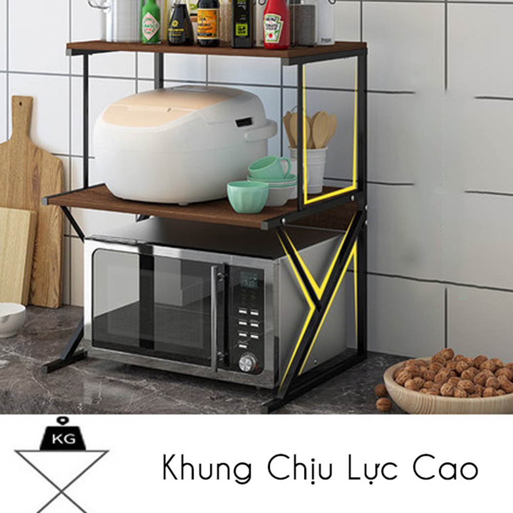 Kệ để lò vi sóng vật dụng gia đình nhà bếp D4808 khung thép chống gỉ, mặt gỗ MDF chịu lực có kích thước 54x37x69cm thiết kế 3 tầng tiện nghi giao màu ngẫu nhiên