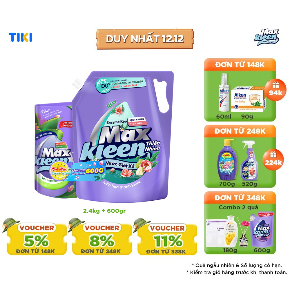 COMBO TÚI NƯỚC GIẶT XẢ + NƯỚC LAU SÀN BAN MAI THANH MÁT 2.4KG/ 2.2KG + 600G