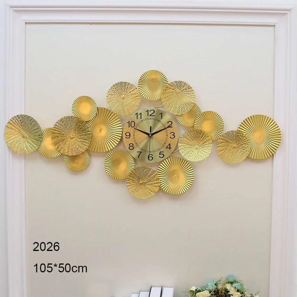 Đồng Hồ Treo Tường Mẫu Deco Nghệ Thuật lá sen vàng 105*50cm - 