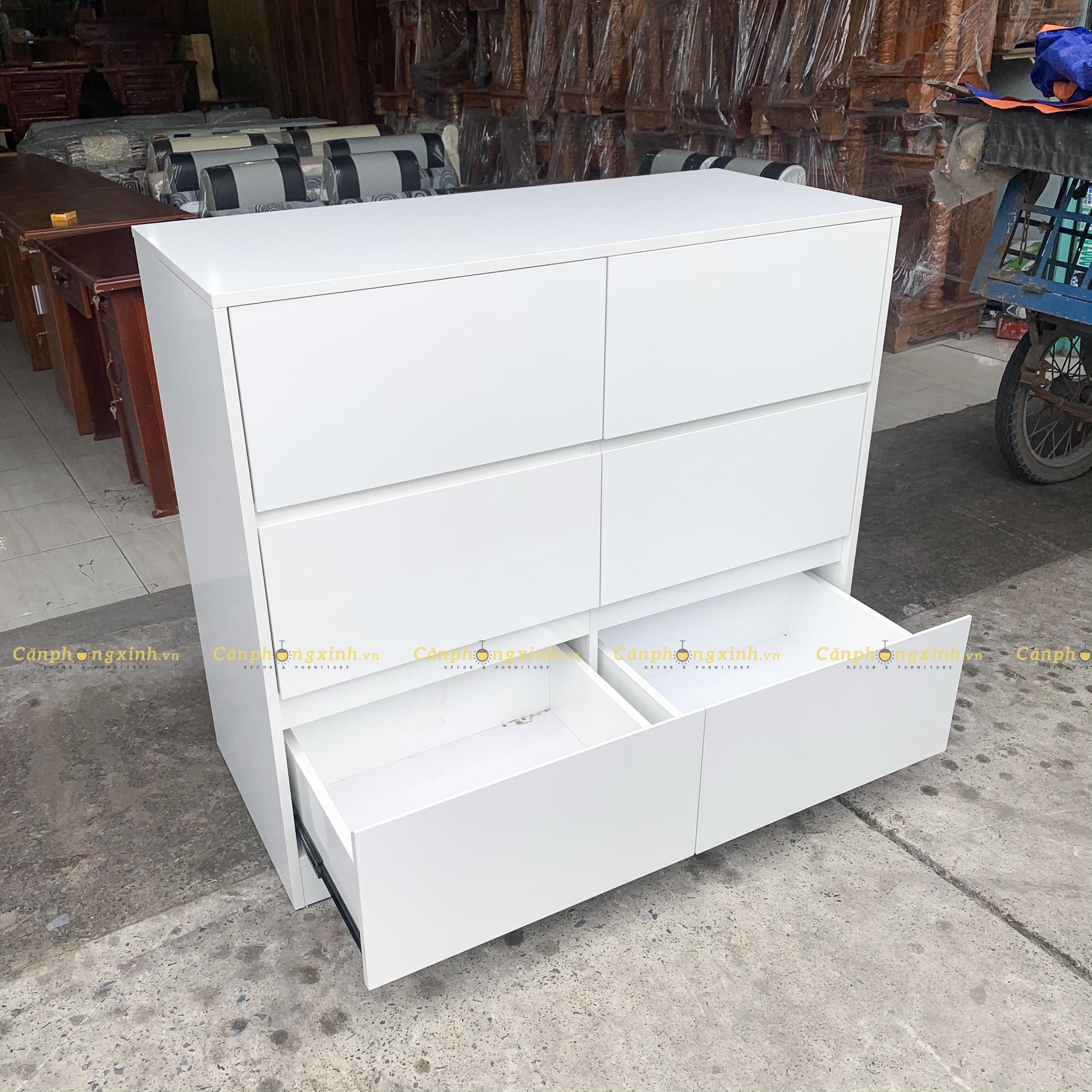 Tủ TRẮNG đựng quần áo, có 6 ngăn kéo, gỗ MDF CPX-T25
