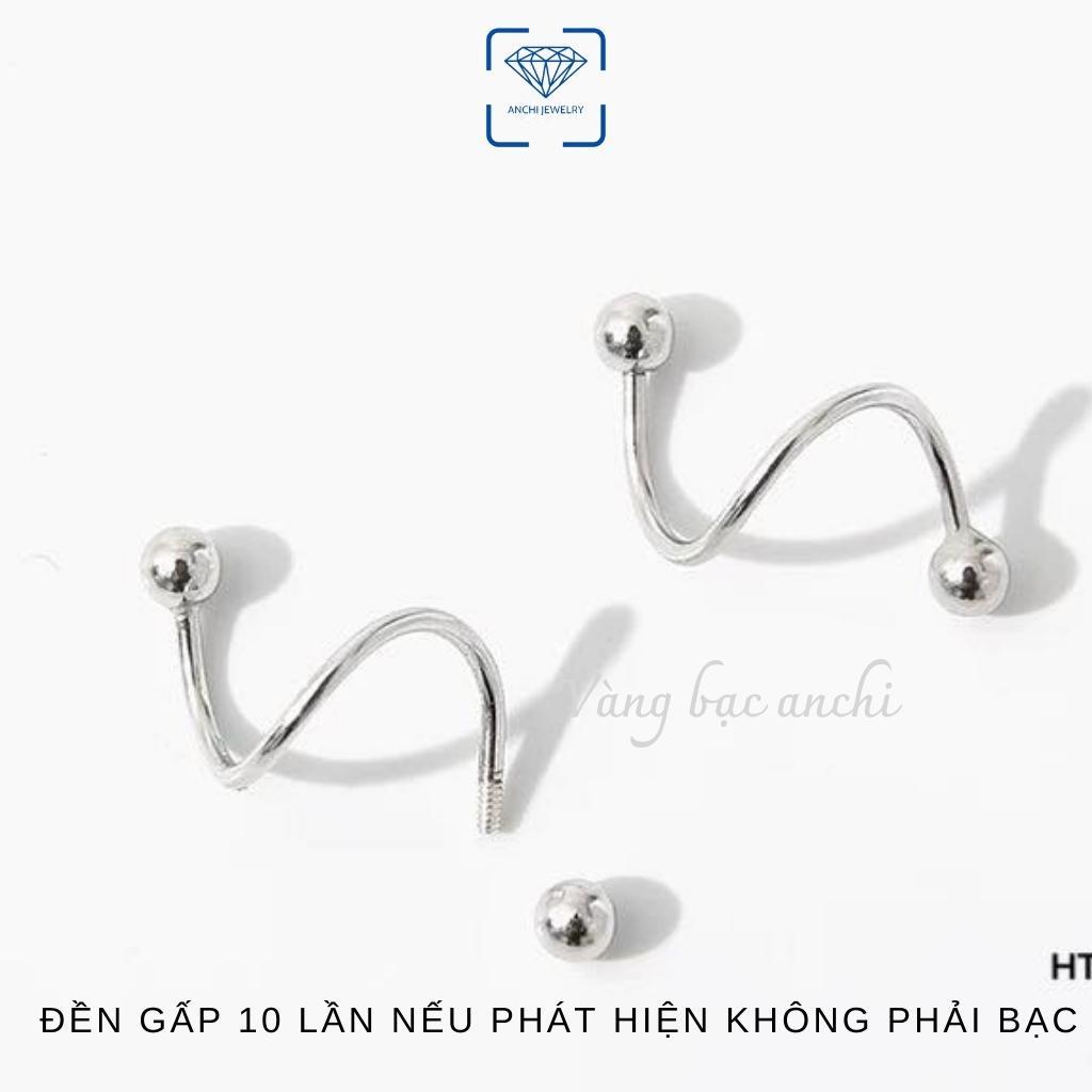 Khuyên tai xoắn ốc ôm vành 2 đầu bi tròn, bông tai bạc nam/ nữ unisex cá tính, Anchi jewelry