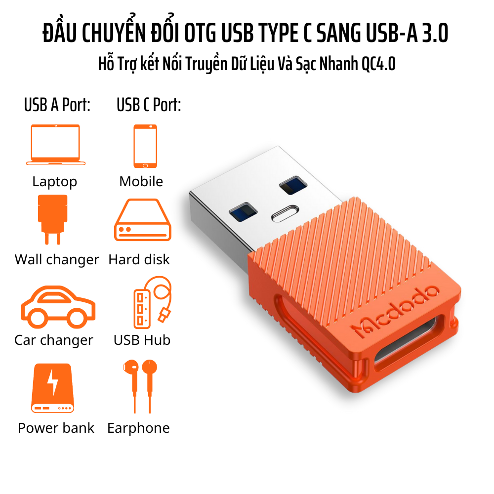 Đầu Chuyển Đổi OTG USB Type C To USB-A3.0 Mcdodo OT-6550 - Hàng Chính Hãng