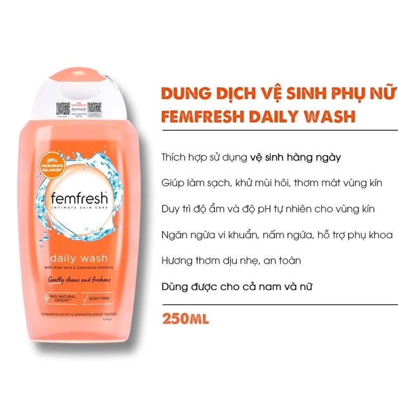 Dung Dịch Vệ Sinh Phụ Nữ Cao Cấp Hằng Ngày Femfresh Daily Intimate Wash 250ml - Cam