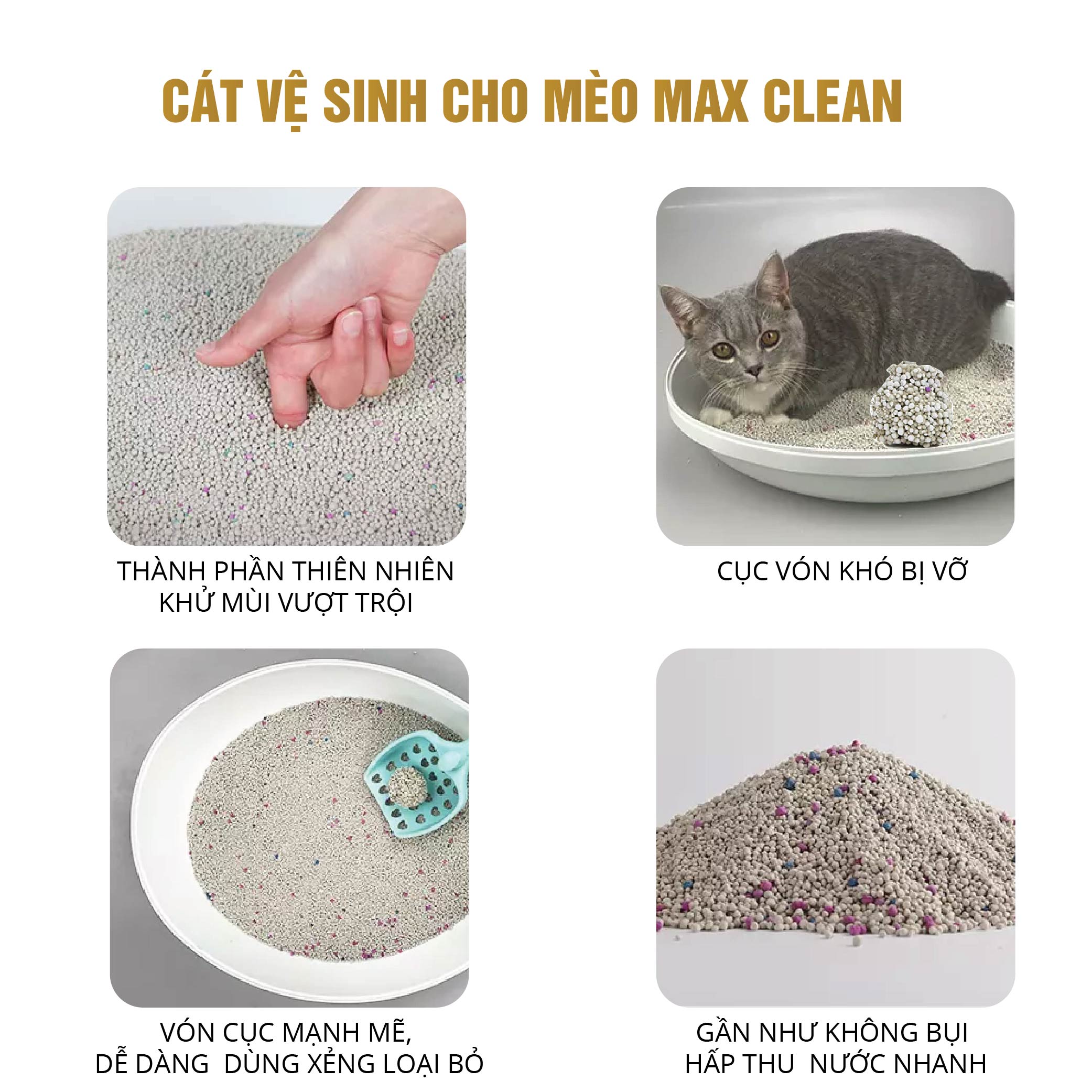 Cát Vệ Sinh Cho Mèo Cao Cấp Max Clean Hương CAFE Siêu Vón Siêu Ít Bụi, Trọng Lượng 4Kg