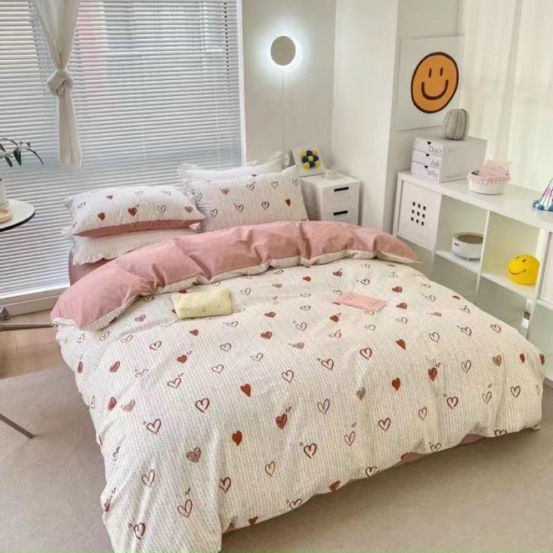 Bộ Chăn Ga Gối Cotton Living 100%cotton Hàng Nhập Khẩu Cao Cấp 4 Món Trái Tim