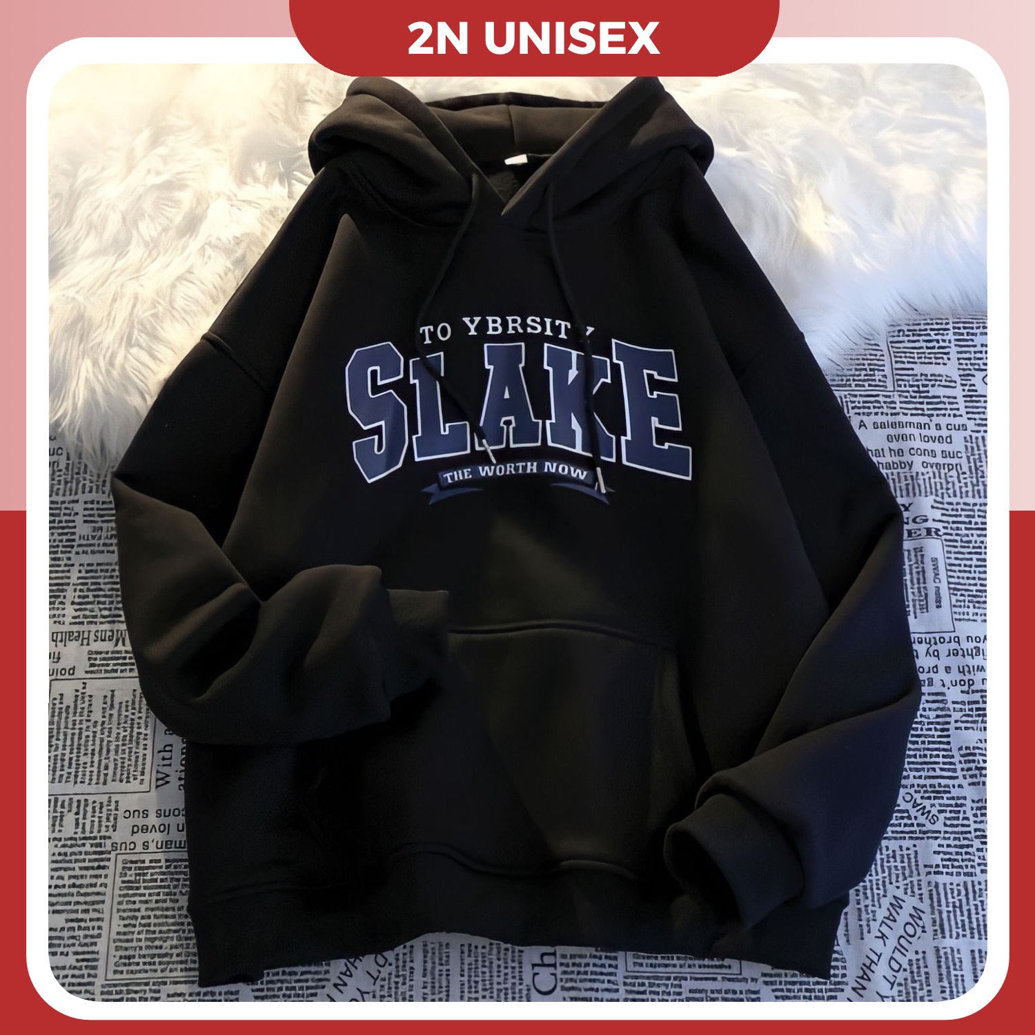 Áo Khoác Nỉ Bông Cotton Dày Mịn - Hoodie Form Rộng Unisex Slake - 2N Unisex - Đen