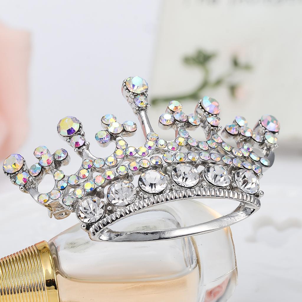 Elegant Fashion Queen Crown Tiara Diamante Rhinestone Brooch Pin Silver