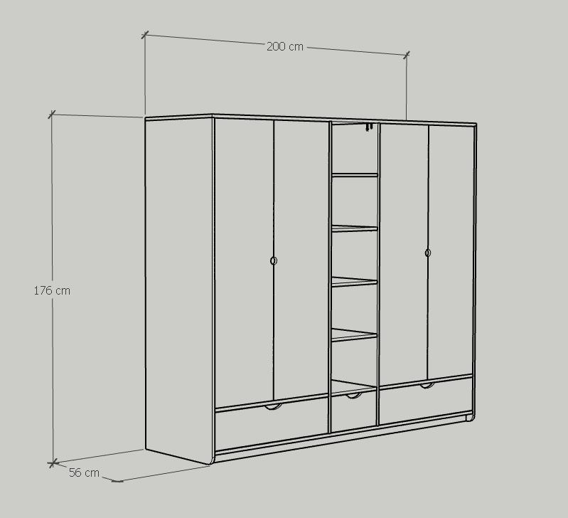 [Happy Home Furniture] CIRCLE, Tủ quần áo 4 cửa mở, 200cm x 56cm x 176cm ( DxRxC), TCM_073