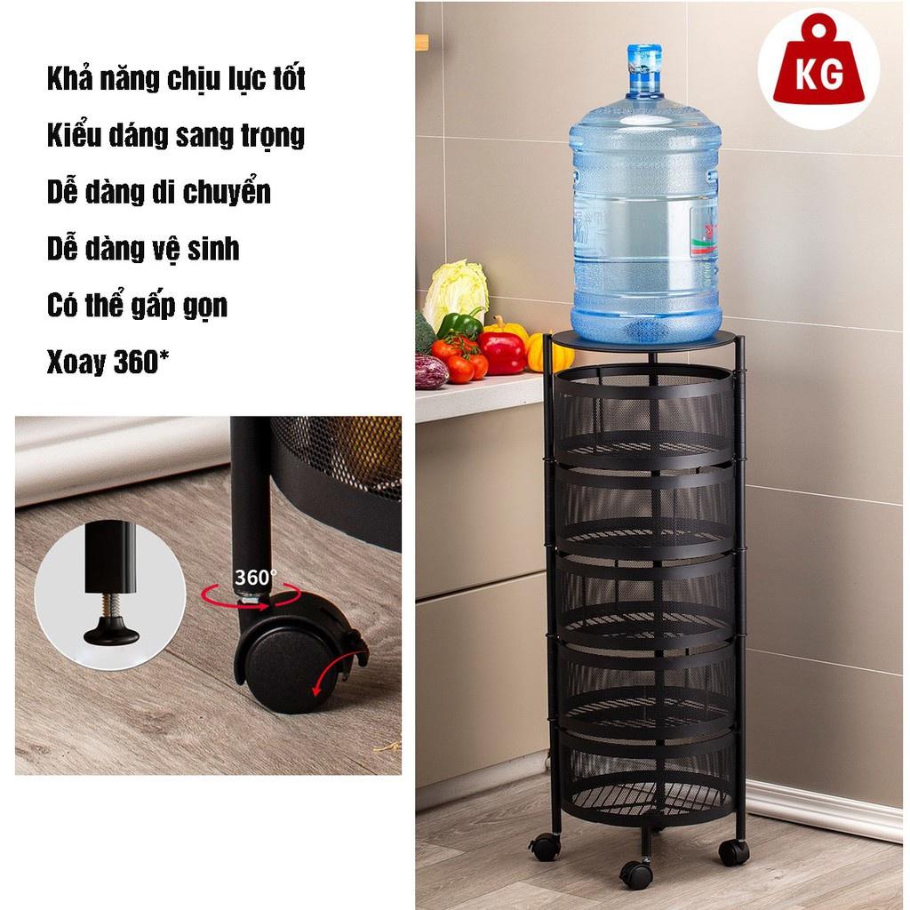Kệ bếp đa năng , kệ xoay tròn nhà bếp đựng rau củ quả có bánh xe 3 4 5 tầng chắc chắn tiện lợi thông minh