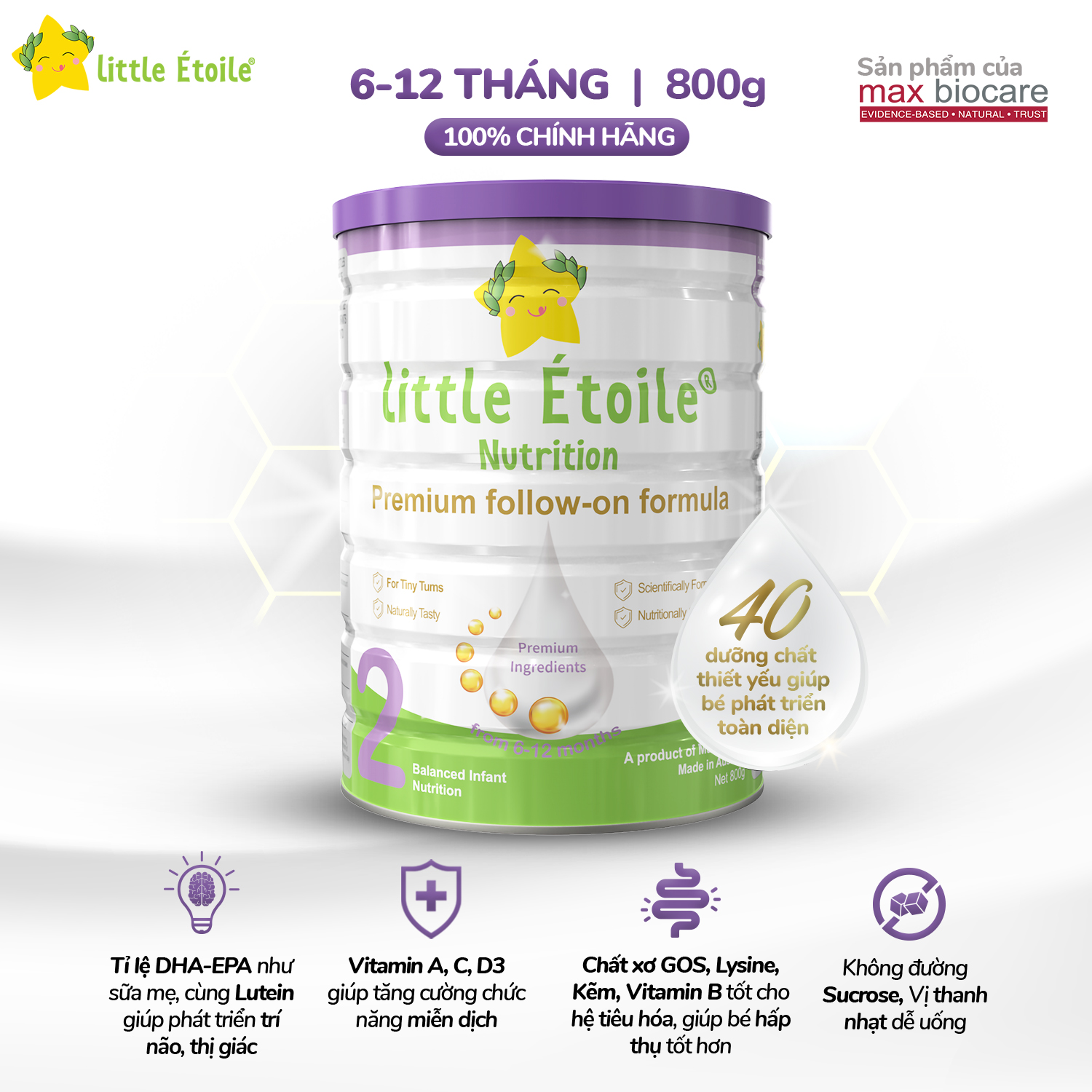 Combo 3 lon Sữa bột ngôi sao nhỏ Little Étoile số 2 800g dành cho bé 6 - 12 tháng