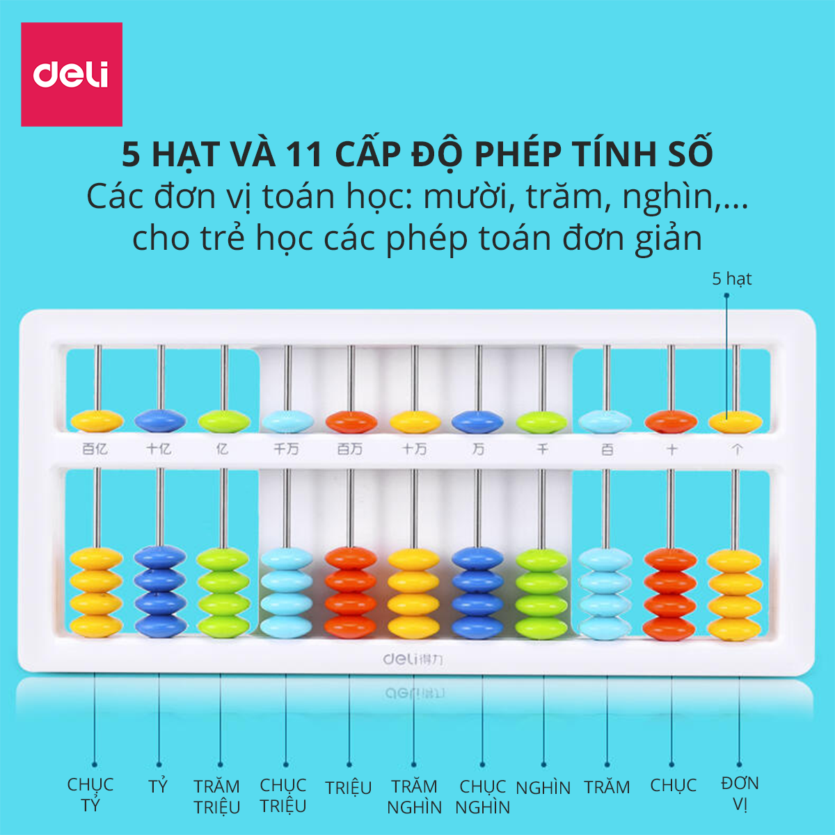 Bàn tính gảy hạt soroban 5/7 dòng dành cho bé học toán làm toán nhanh Deli - 74320 / 74322