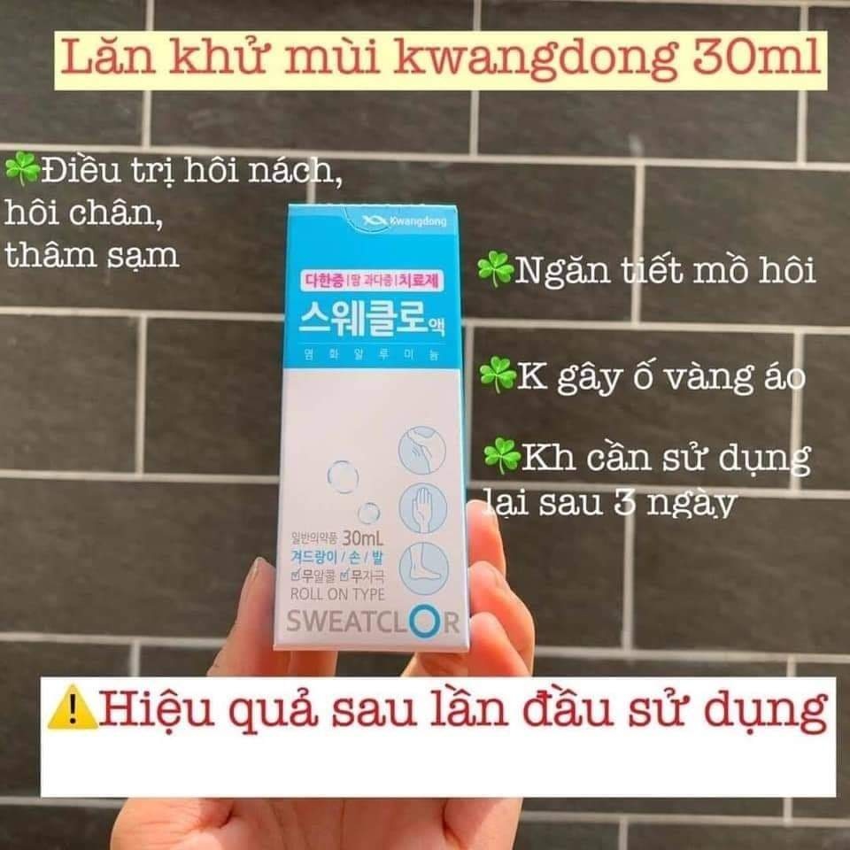 Lăn khử mùi cho nách - chân, mồ hôi tay, thâm nách Kwangdong Sweatclor 30ml