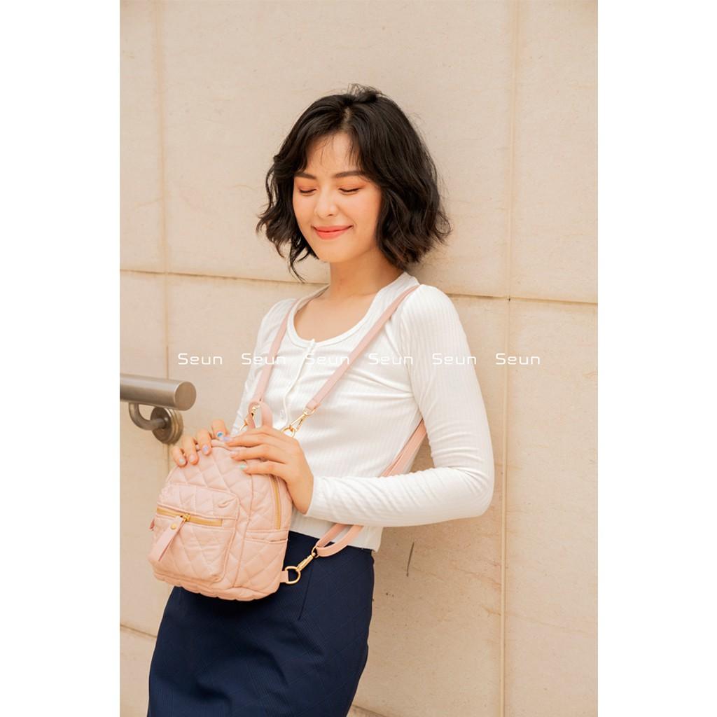 Balo Nữ Mini Hàn Quốc Chần Bông Da Mềm Nhỏ Gọn Balo Đeo Chéo Cute Bellybag