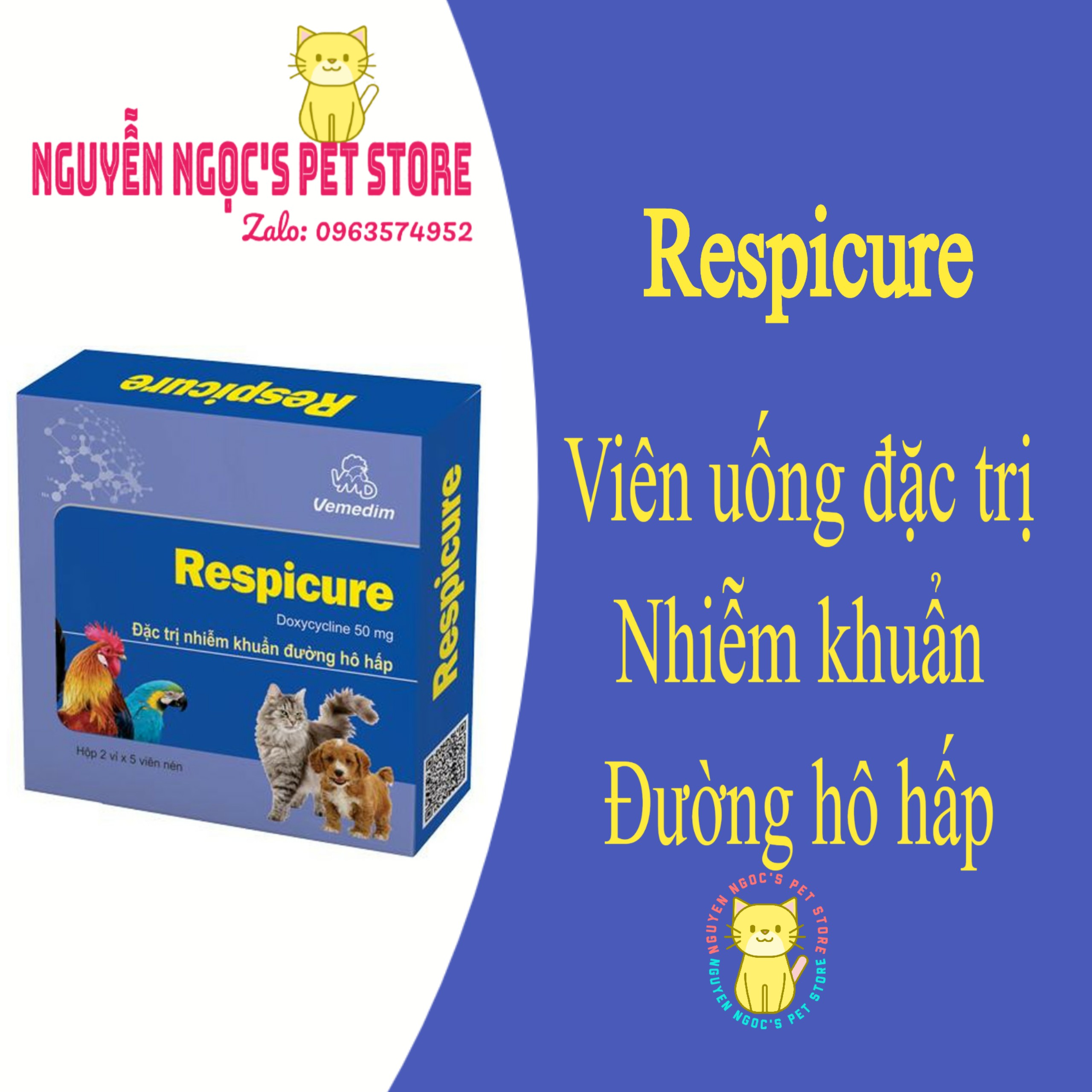 Repiscure Vemedim - Viên uống ngăn ngừa và hỗ trợ điều trị nhiễm khuẩn đường hô hấp cho chó mèo