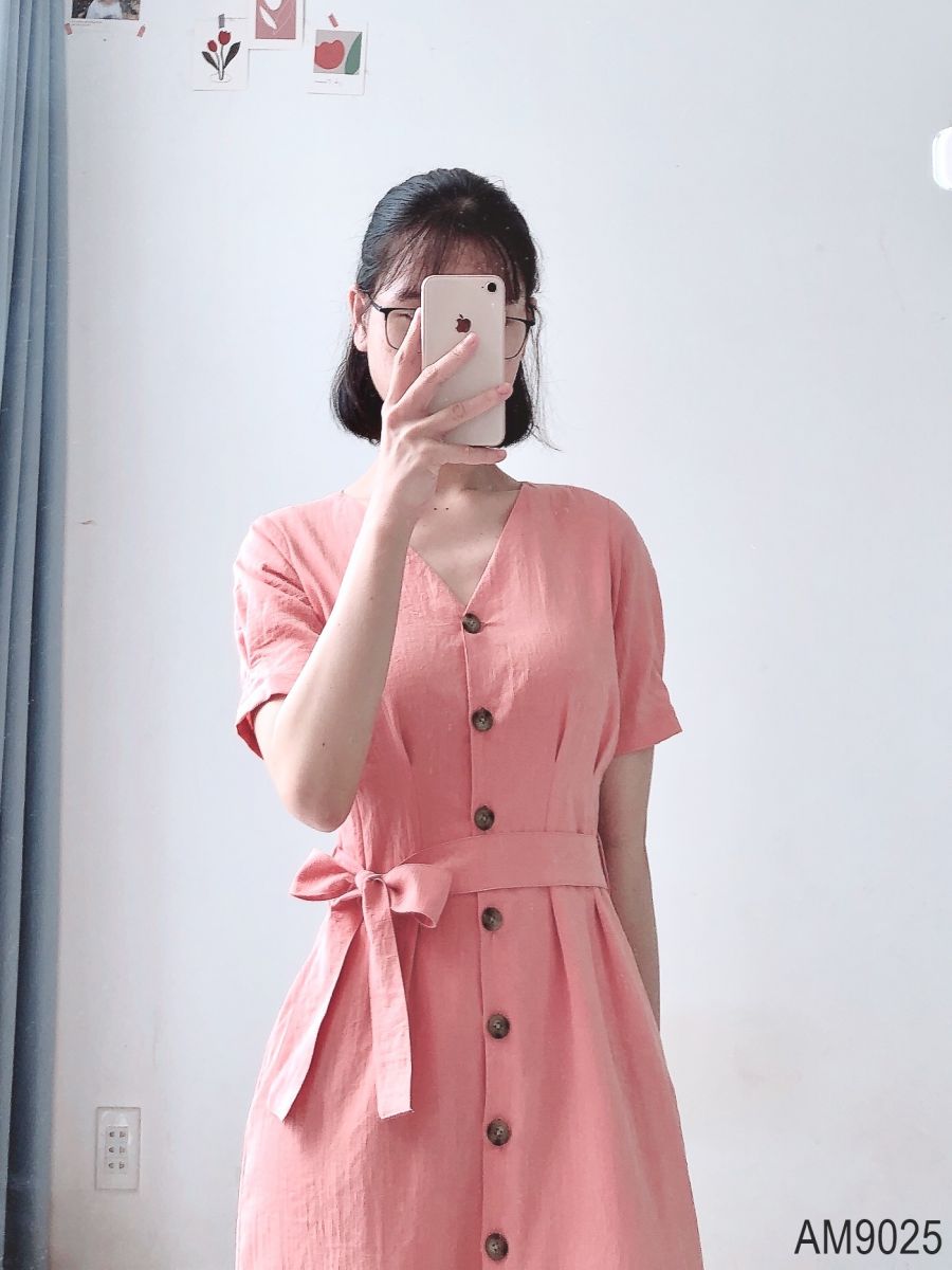 Đầm đuôi cá Nữ linen kèm thắt lưng OvanMade AM9025
