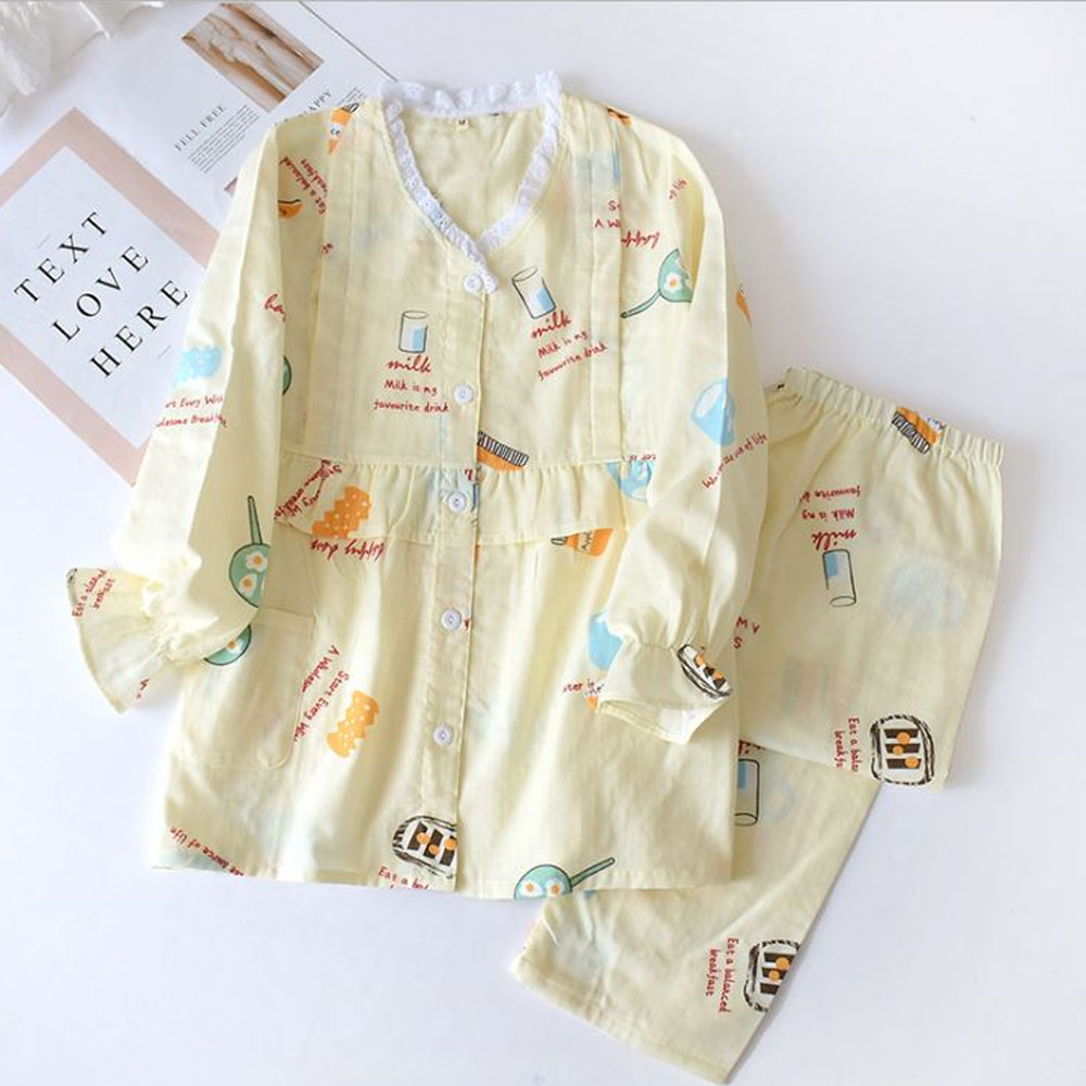 Đồ Bộ Pyjama Bầu Và Sau Sinh Dài Tay AZ2210  Chất Liệu Xô Nhật Mặc Mùa Hè Thu Có Thiết Kế Cho Con Bú Tiện Lợi