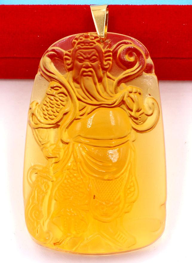 Mặt dây chuyền tượng Quan Công QC14 - pha lê vàng