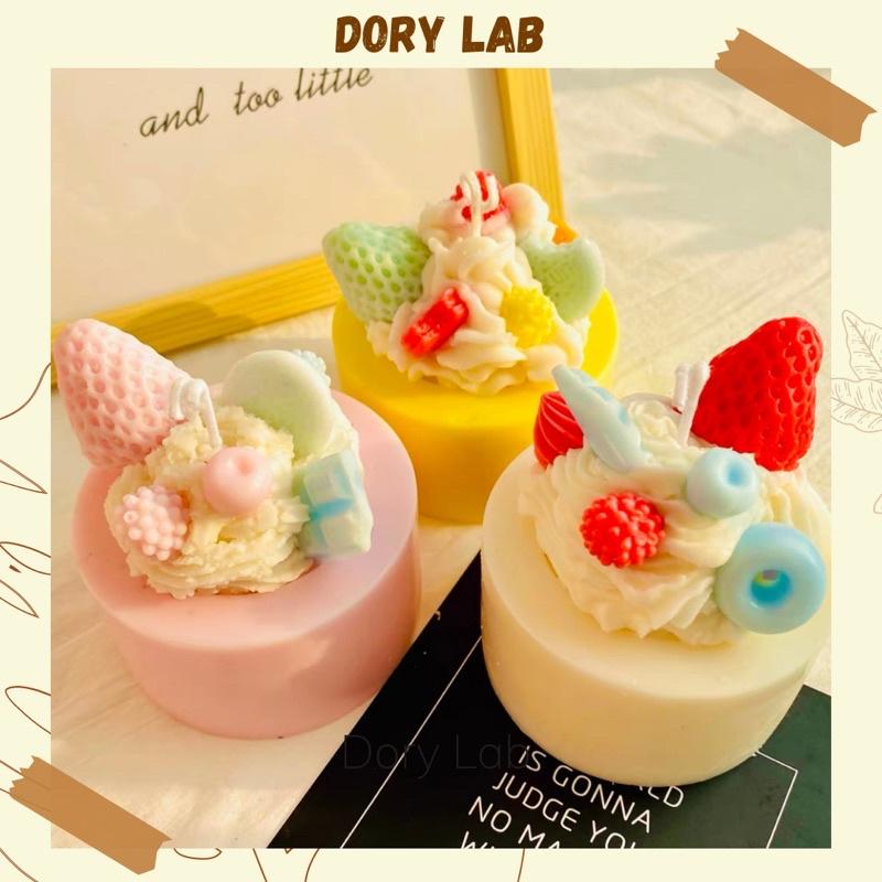 Nến Thơm Bánh Kem Phủ Kem Mix Topping Không Khói, Quà Tặng Sinh Nhật - Dory Lab